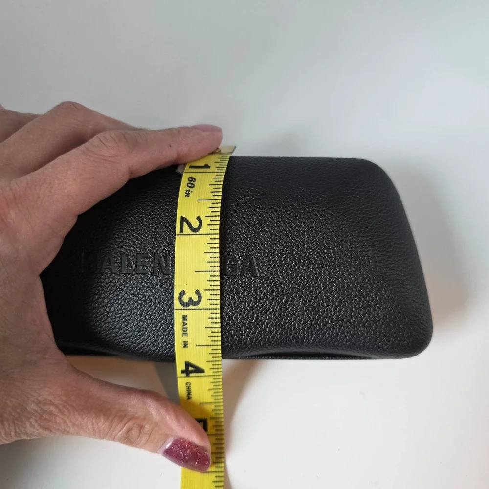 Balenciaga Black Pebbled Leather Sunglasses Case Hard Shell Clamshell Logo